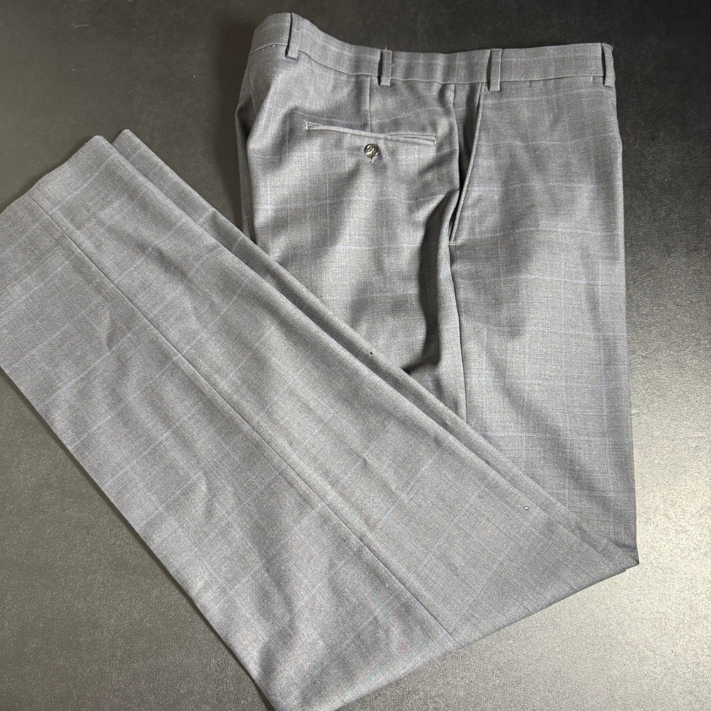 Hart Schaffner‎ Marx Mens Wool Plaid Dress Pants Trousers 36x35 Gray Blue